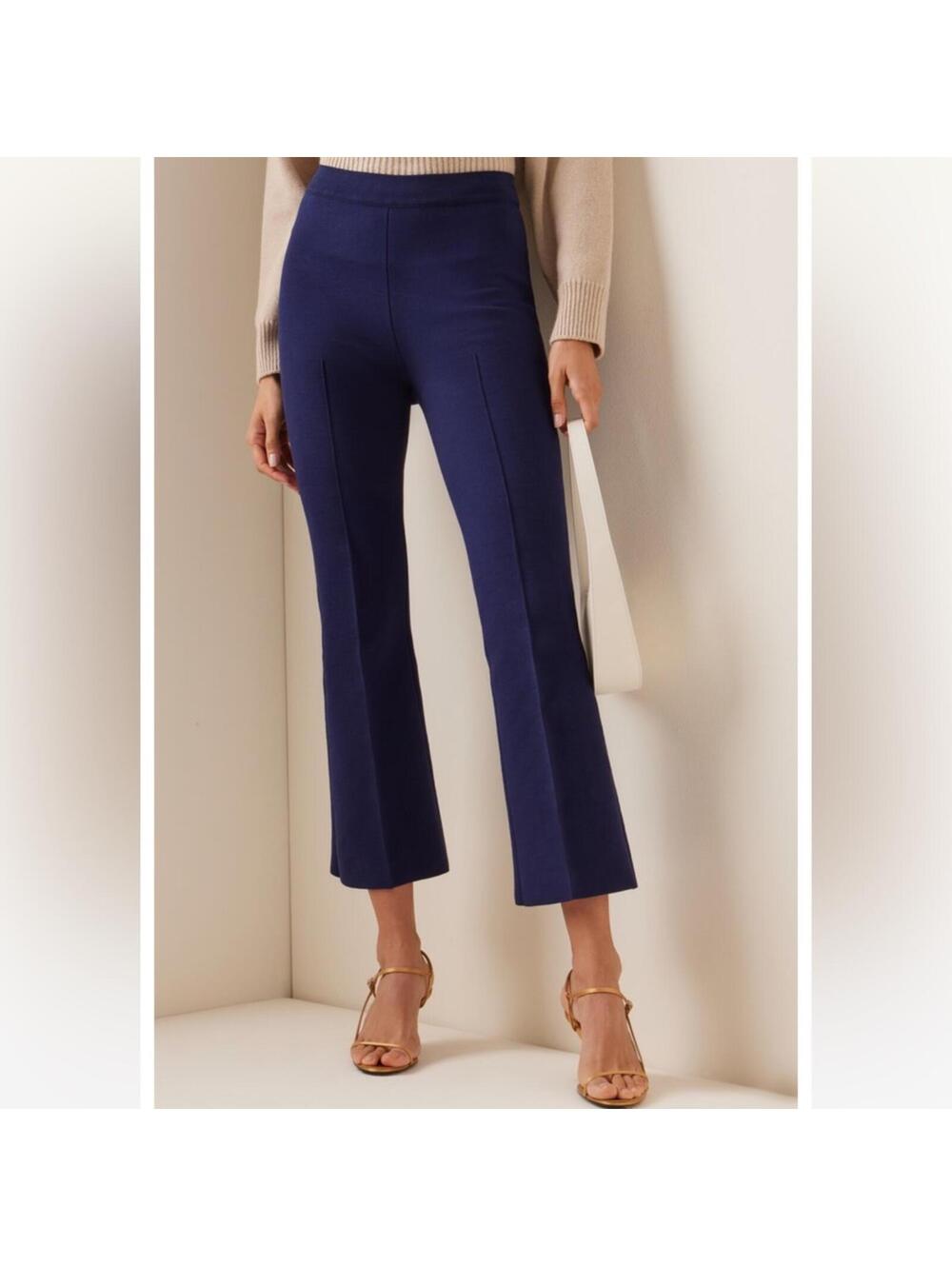 High Sport Kick Flared Stretch Cotton Pants Navy Medium